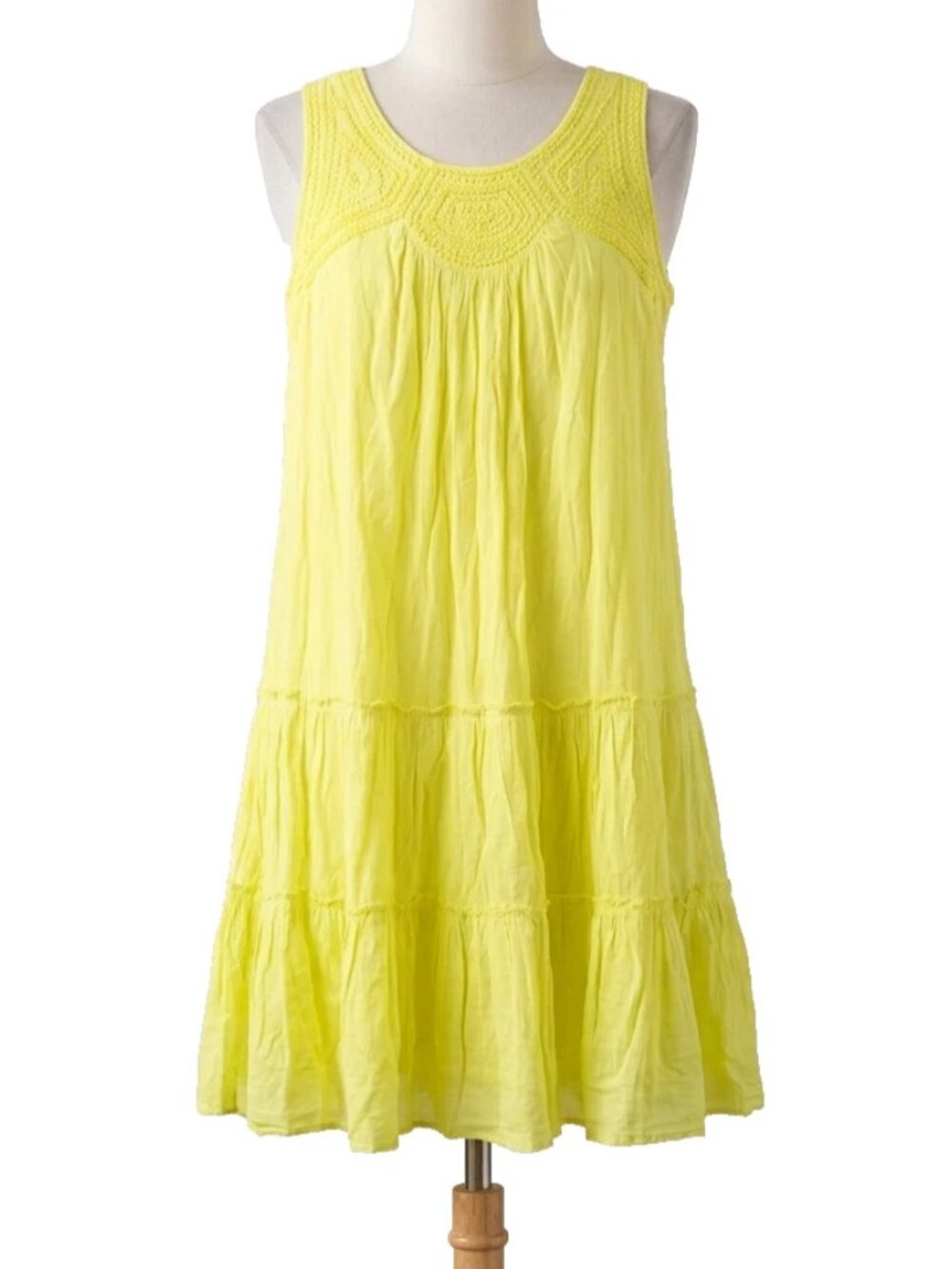 Klozlyne Embroided Neon Yellow Dress Women Size Small Sleeveless